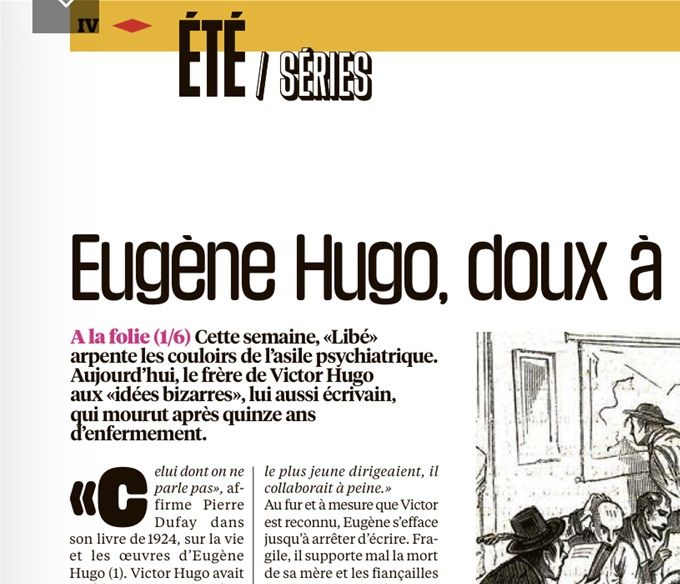 Libé 22/08/2022, EUGÈNE HUGO « À CHARENTON »